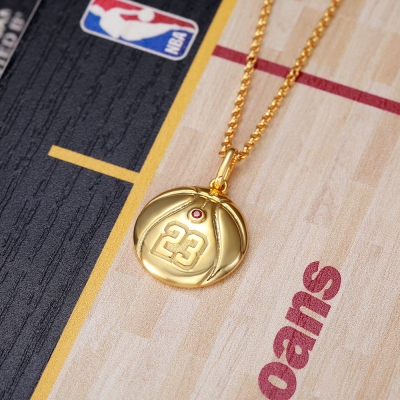 Engraved Basketball Necklace with Number Andbirthstone in Gold