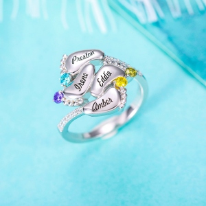 Engraved Baby Feet Name Ring with Birthstone
