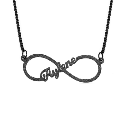 Personalized Sparkling Infinity Name Necklace in Black