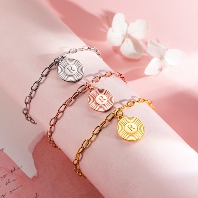 Personalized Initial Link Bracelet & Necklace Set in Gold
