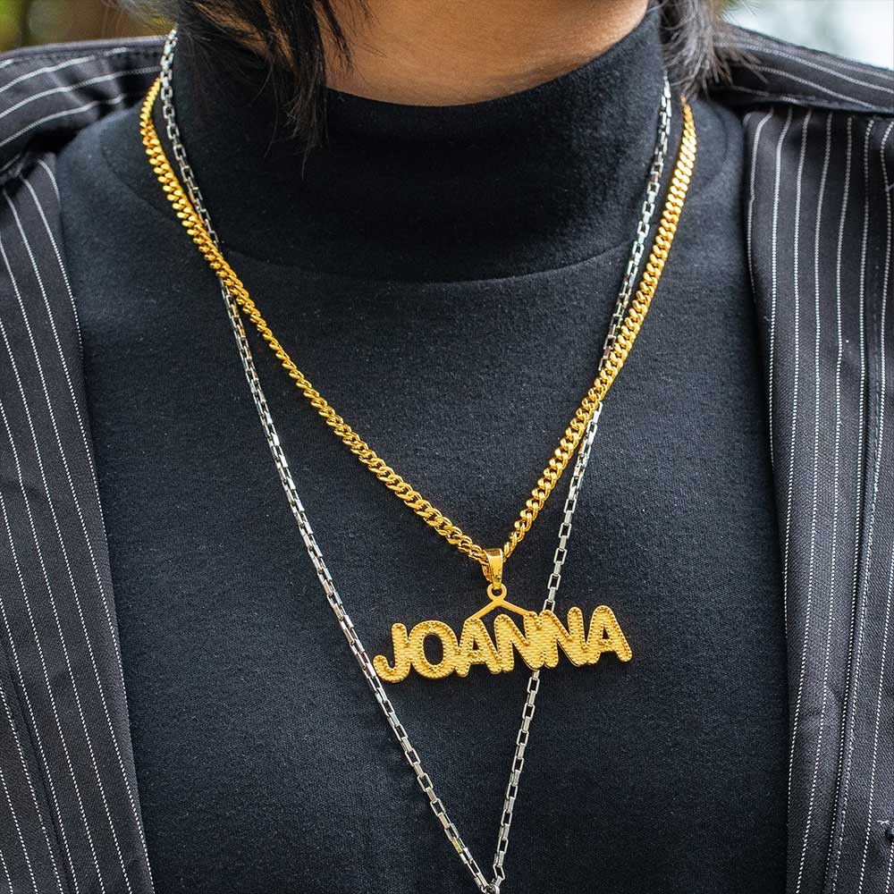 Custom Name Necklace with Embroidery Texture