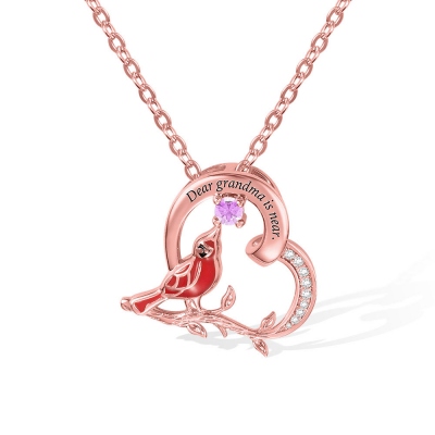 Personalized Cardinal Heart Pendant Necklace in Rose Gold