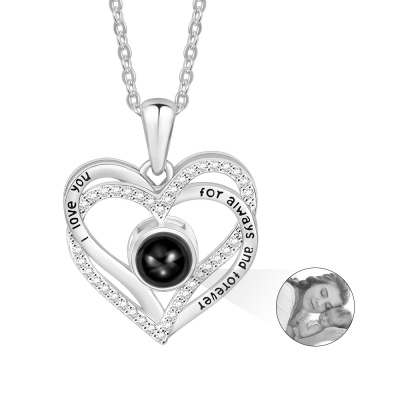 Personalized Projection Necklace with Heart Photo Pendant, I Love You 100 Languages Necklace for Her/Mom/Girl