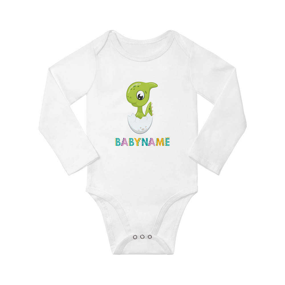 Bodys de manga comprida personalizados com dinossauro e nome de casca de ovo, body de bebê unissex para bebês presente para recém-nascidos/crianças/novas mães