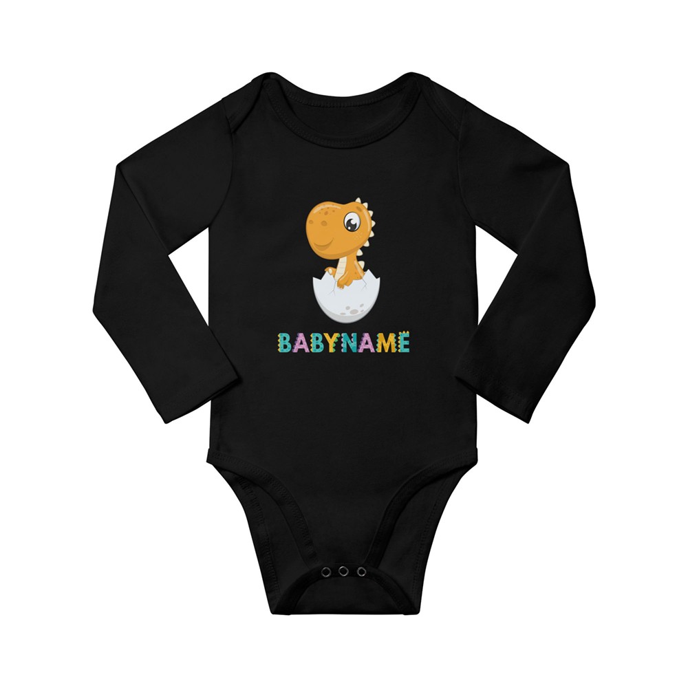 Custom Long Sleeve Bodysuits with Eggshell Dinosaur & Name, Unisex Baby Onesies Bodysuit for Babies Gift for Newborn/Infants/New Moms