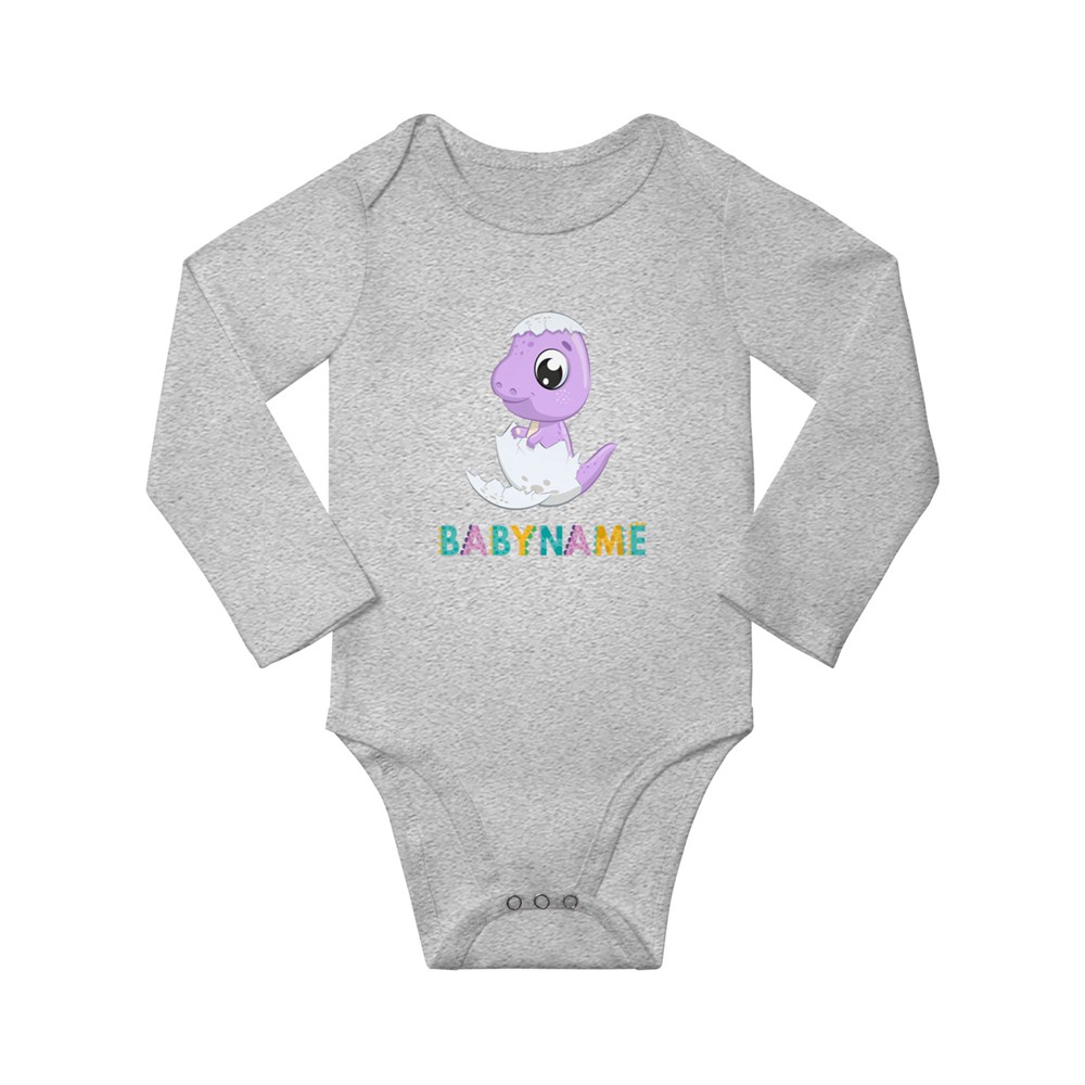 Custom Long Sleeve Bodysuits with Eggshell Dinosaur & Name, Unisex Baby Onesies Bodysuit for Babies Gift for Newborn/Infants/New Moms