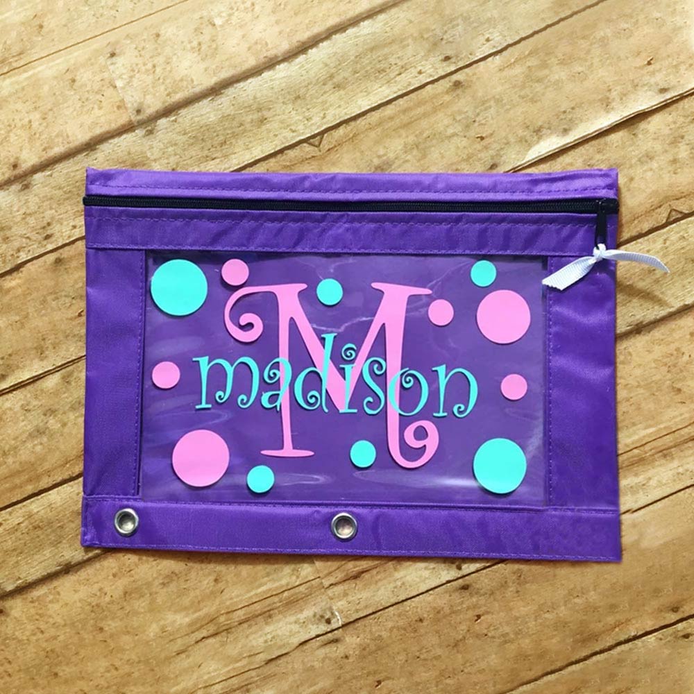 Custom 3 Ring Pencil Pouch with Name & Initial, Zipper Pencil Case Binder Cosmetic Bag, School Supplies, Back to School Gift for Kids/Students/Friends