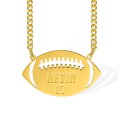 American Football Name Necklace, Personalized Carved Name Jersey Number Helmet Pendant Chain for Sports Football Fans