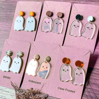 Halloween Ghost Acrylic Earring, Iridescent Mirror Unique Statement Earrings, Adorable Light Jewelry, Gift for Girls/Daughter