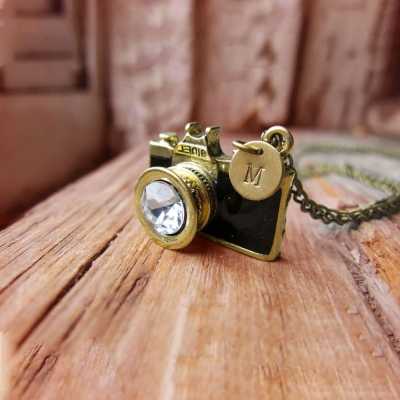 Personalized Vintage Hidden Necklace, Personalized Stamped Pendant, Miniature Camera Necklace, Photographer Gift for Photographer/Women