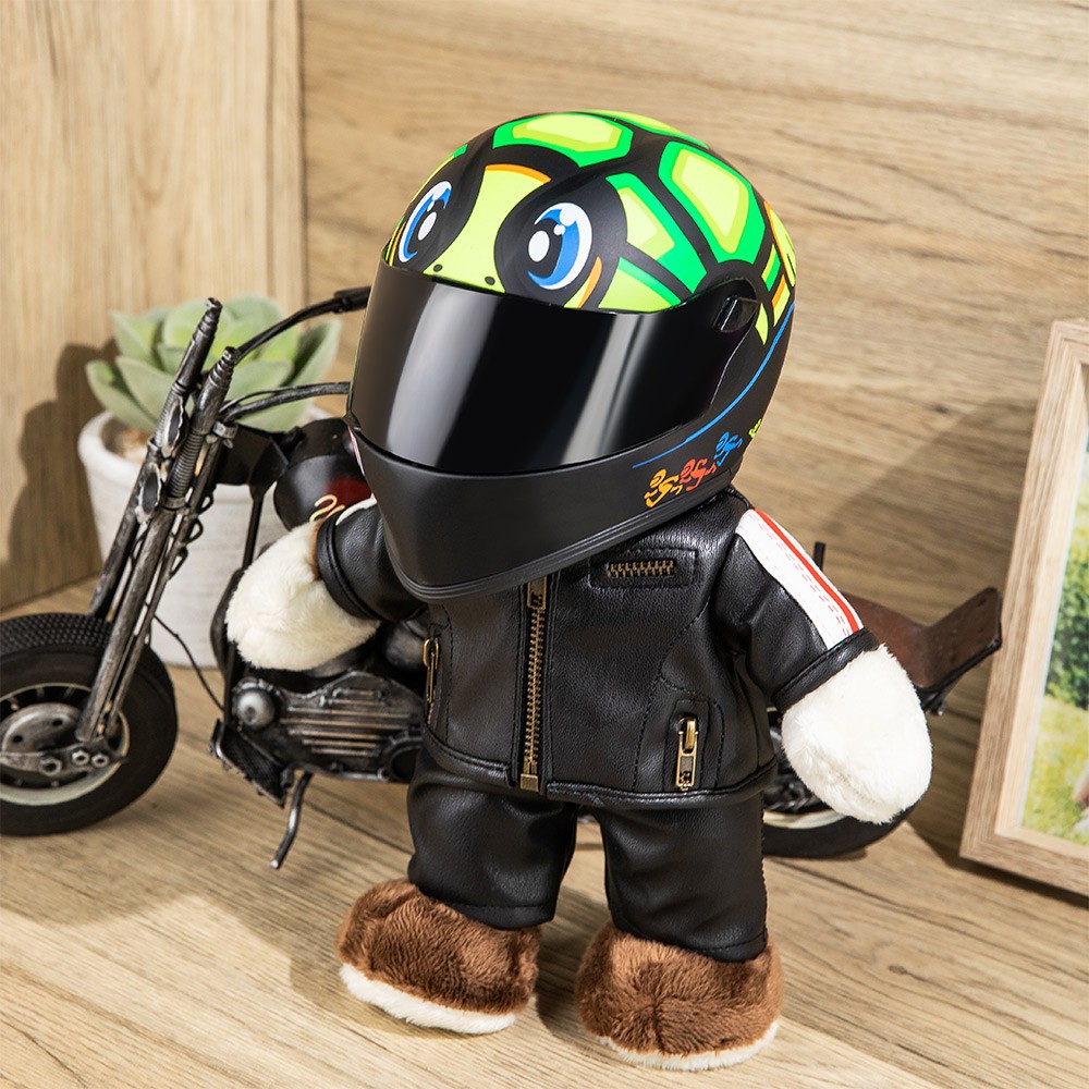 Motorcycle Bears Toys Doll, Mini Motorcycle Bear with Helmet Toys, Racer Bears with Custom Name, Rider Biker Outfit Bear Gift for Friends