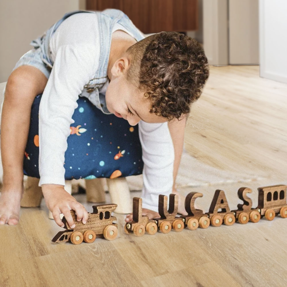 Aangepaste naam houten trein met letters, trein sets voor jongens 24/peuters 13