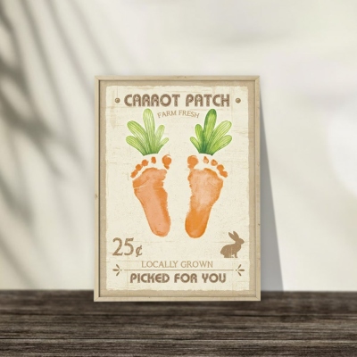 Farm Sign Carrot Patch Easter Bunny Footprint, Diy Feet Art Craft, Kids Baby Toddler Activity Keepsake Gift Card Decor Sign