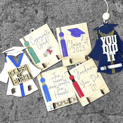 Custom Graduation Money Holder, Wood Money Holder Cards with Tassel Design, Graduation Gift for Friends/Son/Daughter/Grandchild