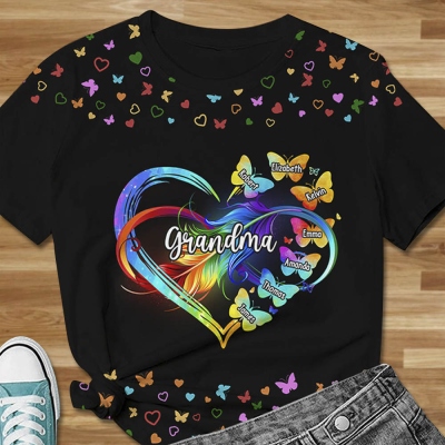 Personalized Unisex All-Over Printed Family T-shirt, “We Are All Around You” Print T-shirt, Mother's Day/Birthday Gift, Gift for Grandma
