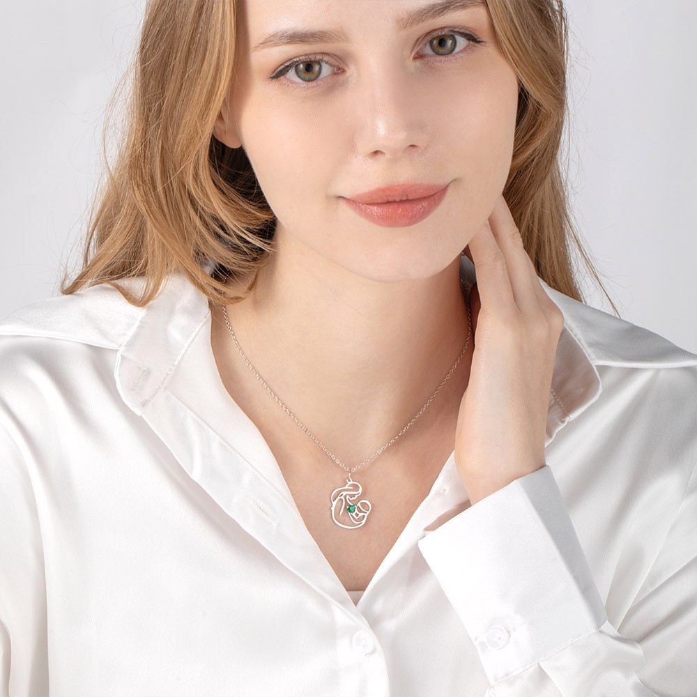 Personalized Mother and Child Necklace, Brass/Sterling Silver 925 Necklace, Birthstone Necklace
