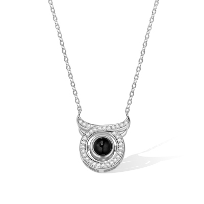 Custom Photo Little Devil Head Projection Necklace, Sterling Silver 925 Pendant with Cubic Zirconia, Birthday/Valentine's Day Gift for Women/Girls
