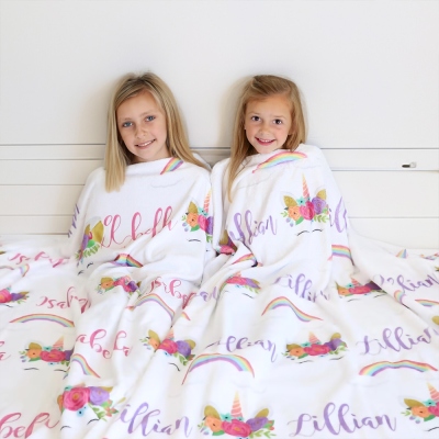 Personalized Unicorn Name Blankets, Rainbow Color Unicorn Throw Blankets, Soft and Plush Flannel Blanket Gifts for Kids/Girls 4-6 Years Old