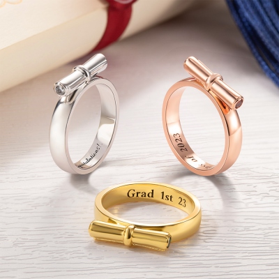 Custom Engraved Diploma Scroll Graduation Ring, Graduation Birthstone Ring with Name, Graduation Gift, Gift for Graduates/Students