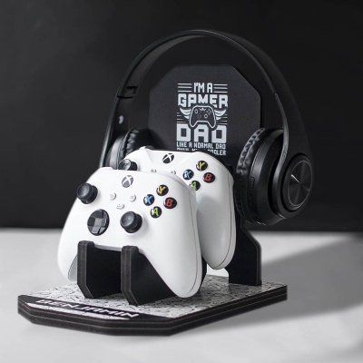 Personalized Headphone and Controller Stand, Headset/Xbox/Switch/PS4/5/6 Game Controller Holder, Gamer Gifts for Men/Dad, Gaming Accessories for Desk