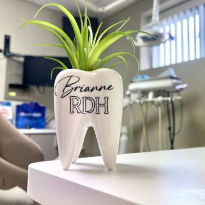 Dental Hygienist Dentist Office Gift Idea - Ceramic Tooth Planter- Pen Holder - Custom Personalized Desk Decor Molar Vase