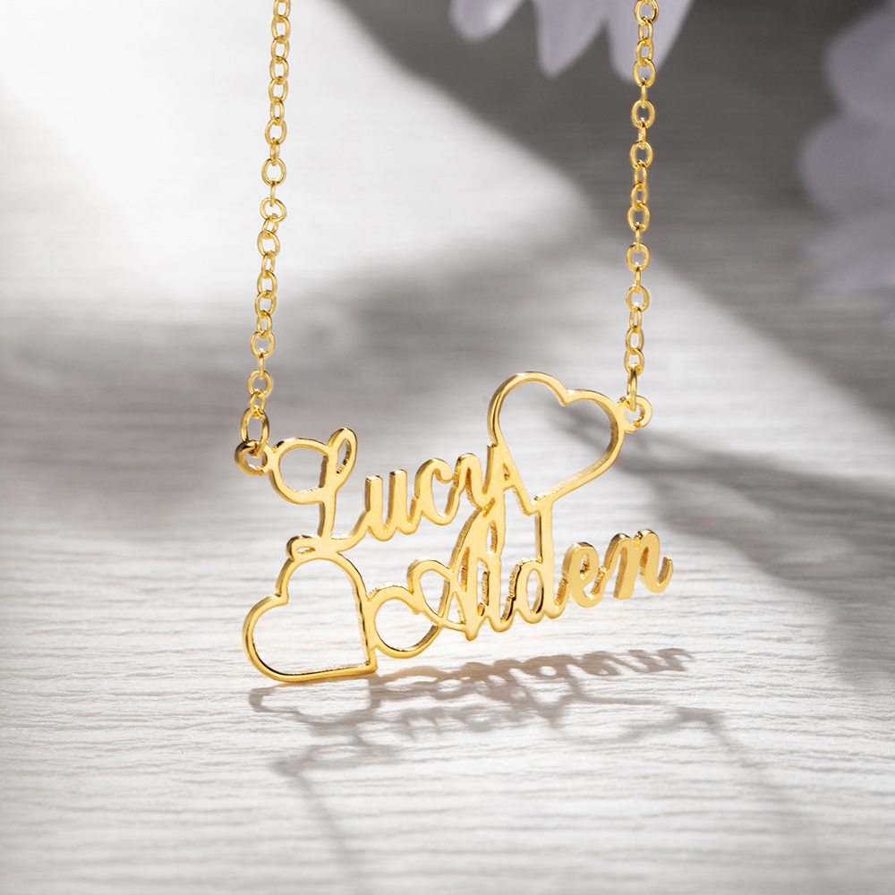Double Heart Personalised Name Necklace