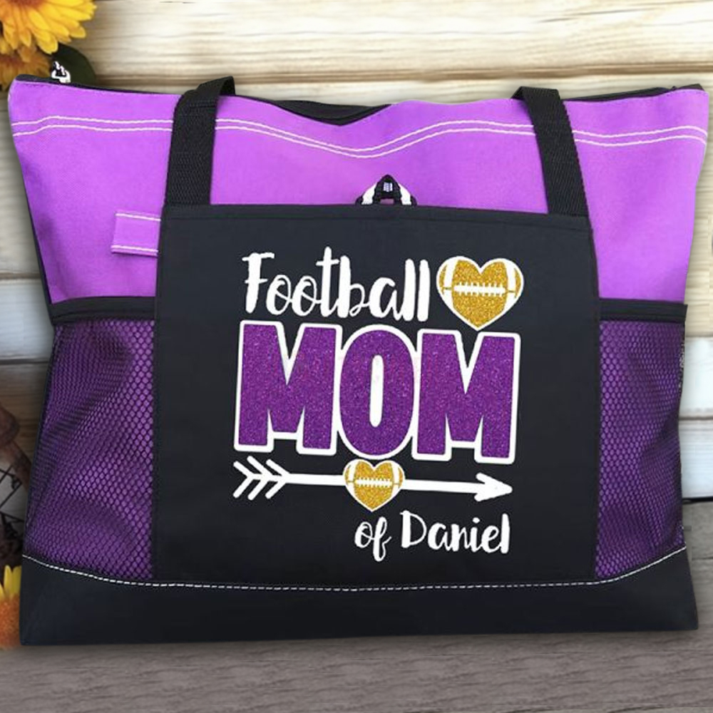 Personalized Glitter Football Mom Tote Bag, Mesh Tote Bag, Sports
