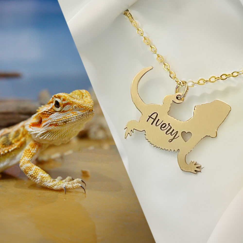 Chandler Bearded Dragon Lizard Necklace Dragon Pet Reptile Gold Rose Gold  Color Steel Collars