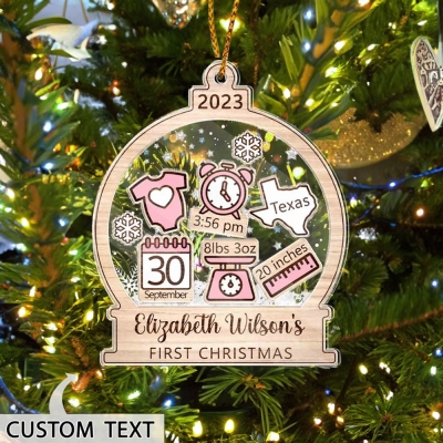 Gepersonaliseerde baby's eerste kerstornament 2023, aangepast kerstcadeau voor nieuwe baby/meisje/jongen, nieuw huisornament, 4D Shake Snowbabies ornament