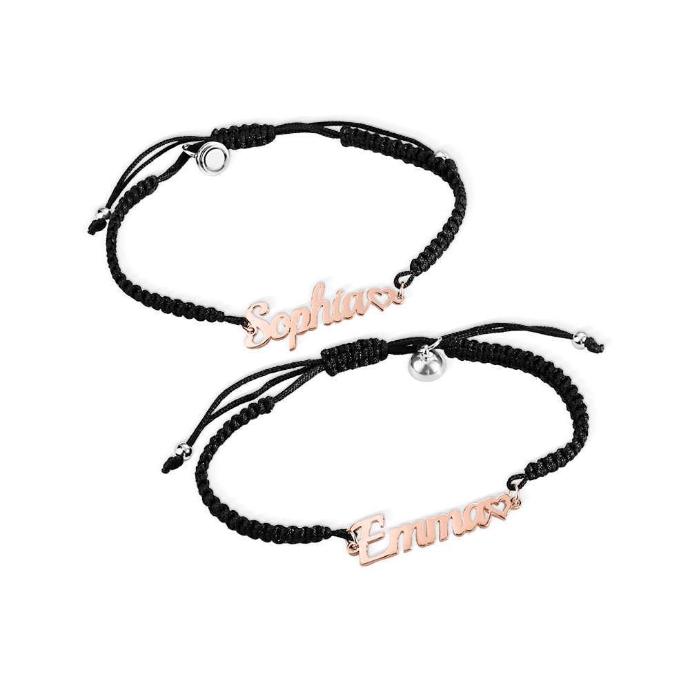 Gepersonaliseerde gevlochten bijpassende armbanden, set van 2, aangepaste naam belofte armbanden, verstelbare armbanden, attractie relatie armbanden voor koppels