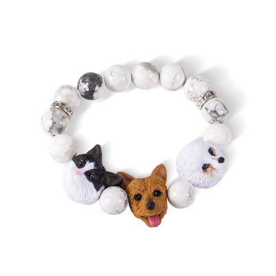 Custom Handcrafted Pet Portrait Beaded Bracelet, Adjustable Pet Pendant Bracelet, Pet Memorial Jewel, Birthday Gifts for Pet Lovers/Dog Mom/Cat Mom