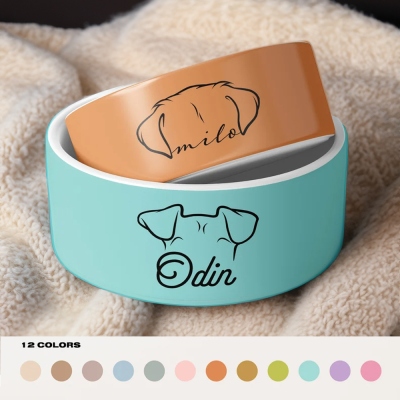 Personalized Dog Bowl with Name & Ear Design, Custom Ceramic Pet Treat Container for Food & Water, Feeding Bowl Gifts for Small, Medium & Large Dogs
