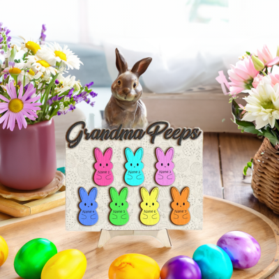Panneau personnalisé de lapins de Pâques complémentaires, panneau familial de lapins de Pâques colorés multiples en bois, décor de Pâques, cadeau de Pâques pour maman/grand-mère/épouse