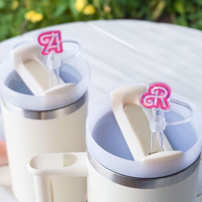 Custom Initial Straw Toppers, Set of 2, Acrylic Tumbler Accessory Straw Caps Drink Cup Covers, Straw Charms, Party Favors, Gift for Family/Friends