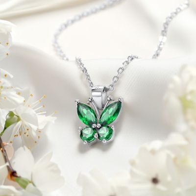Butterfly Birthstone Necklace, Sterling Silver 925 Women's Jewelry, Birthday/Valentine's Day/Christmas/Mother's Day Gift for Her/Mom/Family/Friend