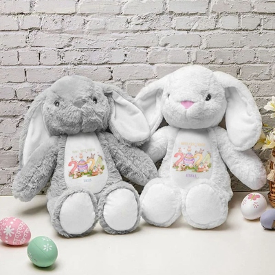Premier cadeau de lapin de Pâques personnalisé pour bébé, jouet de lapin en peluche de Pâques avec nom personnalisé, décoration de fête de Pâques, cadeau de fête prénatale, cadeau de Pâques pour bébé/nouveau-né