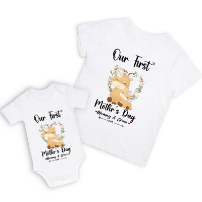 Our First Mother's Day Mom and Baby Set/Matching Shirt, Mummy and Baby Gift, Mama Baby Giraffes, T-shirt Bodysuit Romper Babygrow Vest Set, New Mom Gift, Mother's Day Gift