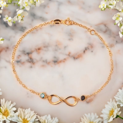 Bracelet personnalisé lié à la mère et à la fille pour toujours, bracelet pendentif en argent avec 2 pierres de naissance, bijoux de famille, cadeau de fête des mères/anniversaire pour maman/elle