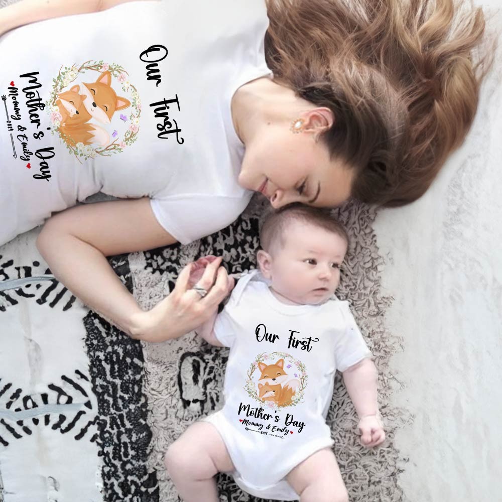 Body Bébé Personnalisé Pour Fête Des Mères - Cadeau Personnalisé Avec Prénom, Taille 0-3 Mois, 100% Coton