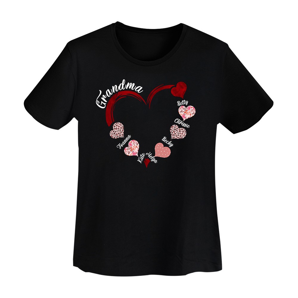 Camisa personalizada do coração da avó com nome, camisa personalizada com nome da avó e dos netos, camiseta/moletom com gola redonda Nana, presente para avó/mãe