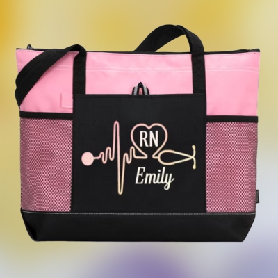 Personalized Stethoscope Nurse Tote Bag, Canvas Zipped Nurse Utility Bag, RN CNA CMA LPN Nurse Organizer Tote, Nurse Week/Appreciation Gift for Nurse