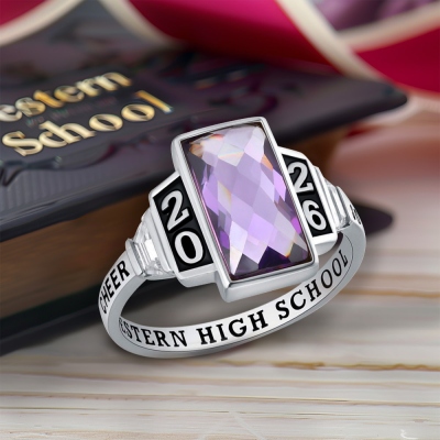 Custom Engraved Class Ring with Birthstone, Graduation Mementos Jewelry, High School & College Graduation Ring, Class of 2024 Ring, Gift for Graduate