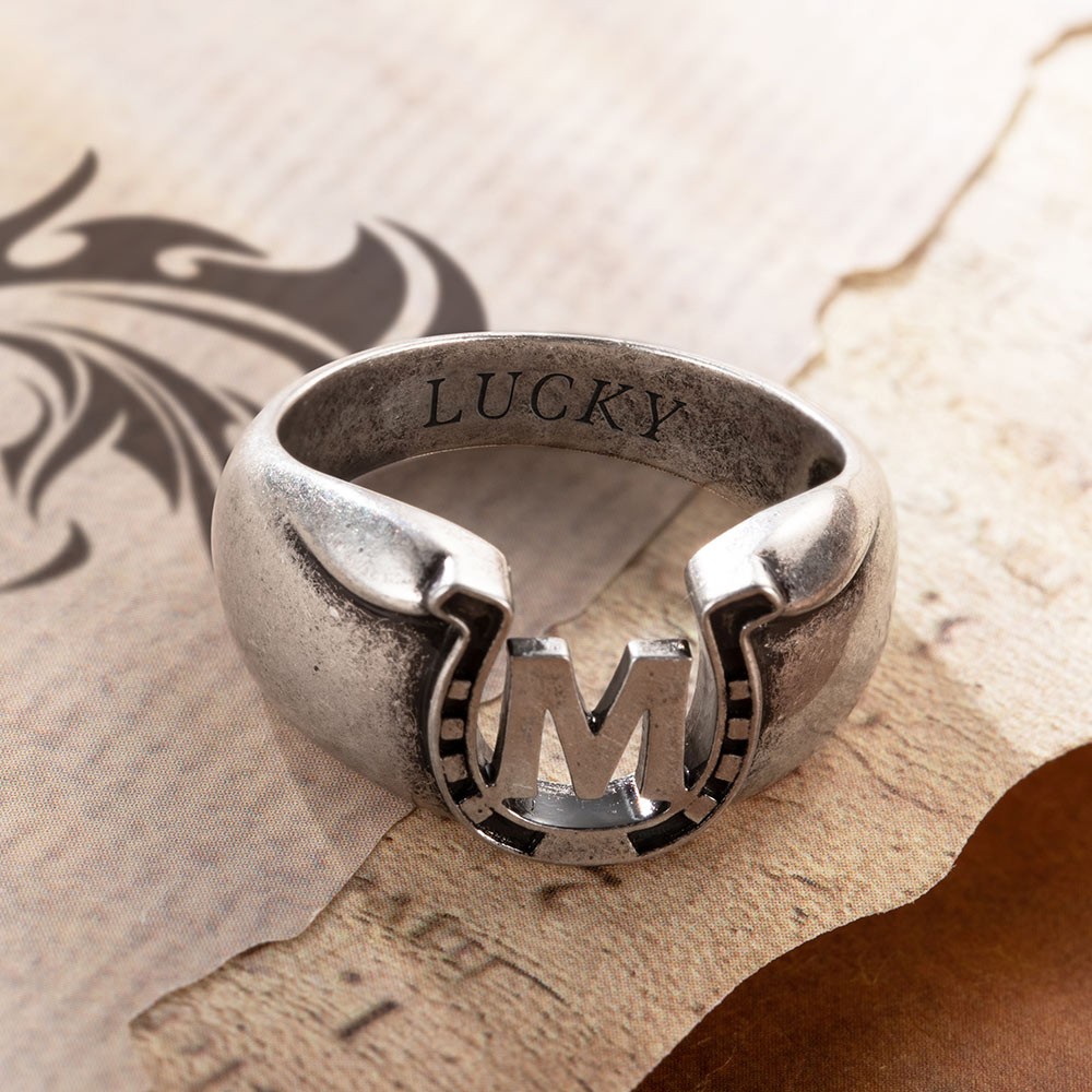 Customized Initial Horseshoe Ring with Engraved Text, Birthday Gift for Him/Her, Horse Riders