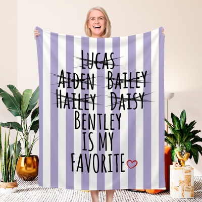 Custom Name My Favorite Child Striped Blanket, Cozy Flannel/Sherpa Blanket, Birthday/Mother's Day/Father's Day/Christmas Gift for Mom/Dad/Grandparents
