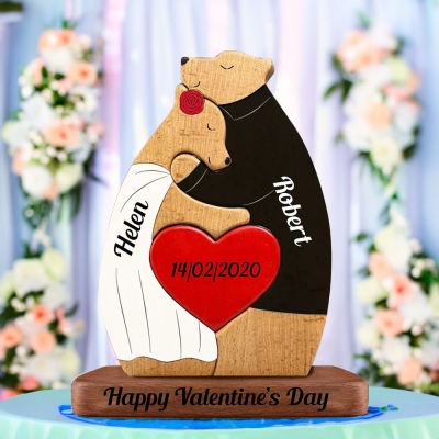 Personalized Wooden Bears Couple Puzzle, Custom Embracing Heart Bears Puzzle, Home Decor, Wedding/Anniversary/Valentine's Day Gift for Newlywed/Couple
