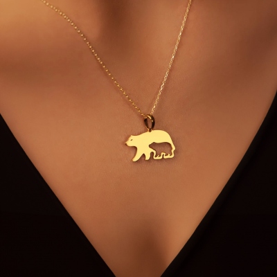 Personalized Mama Bear Shape Pendant Necklace, Custom Name Bear Charm Necklace, Mother's Day/Christmas/Birthday Gift for Mom/Grandma/Wife/Her