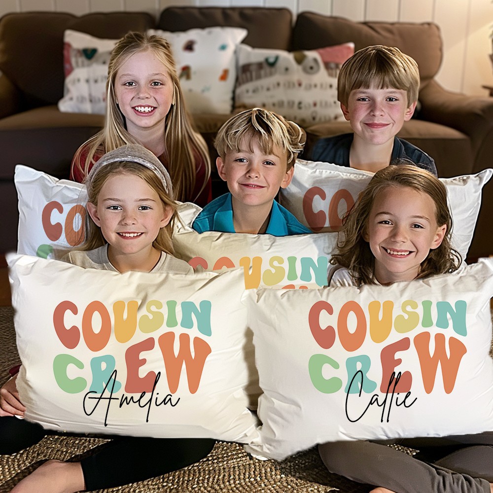 DIY Personalized Cousin Crew Pillowcase, Made for You to Color and Customize with Names, Perfect Family Party Gift