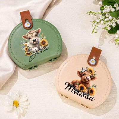 Custom Name Sunflower Highland Cow Sewing Kit, Portable Stitching Partition Storage Box, Home Travel Handwork Tool, Gift for Women/Highland Cow Lovers