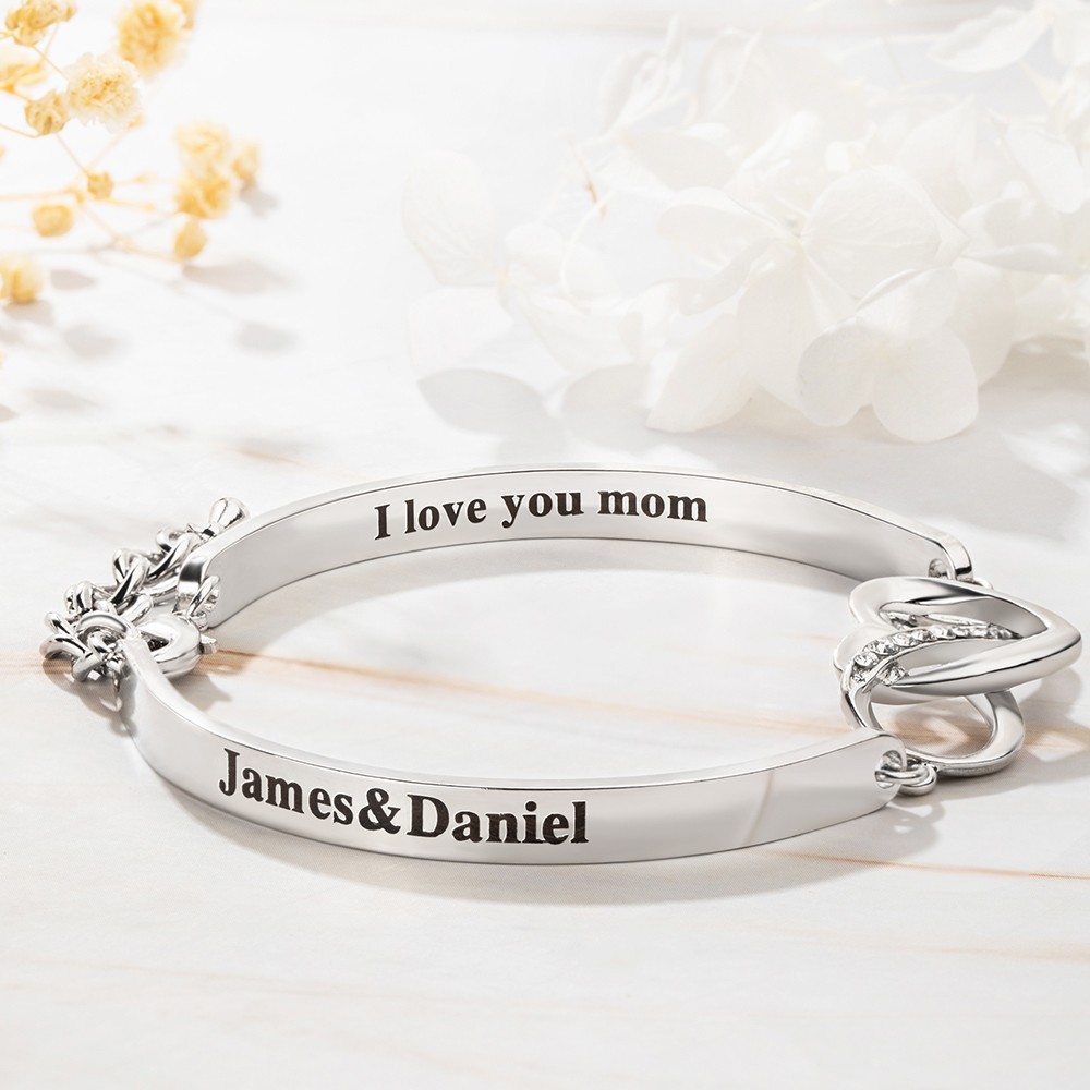 Custom Infinity & Heart Bracelet, Engraved Name Bracelet with Gift Card, Keep Me in Your Heart Bracelet, Anniversary Mother's Day Gift for Women