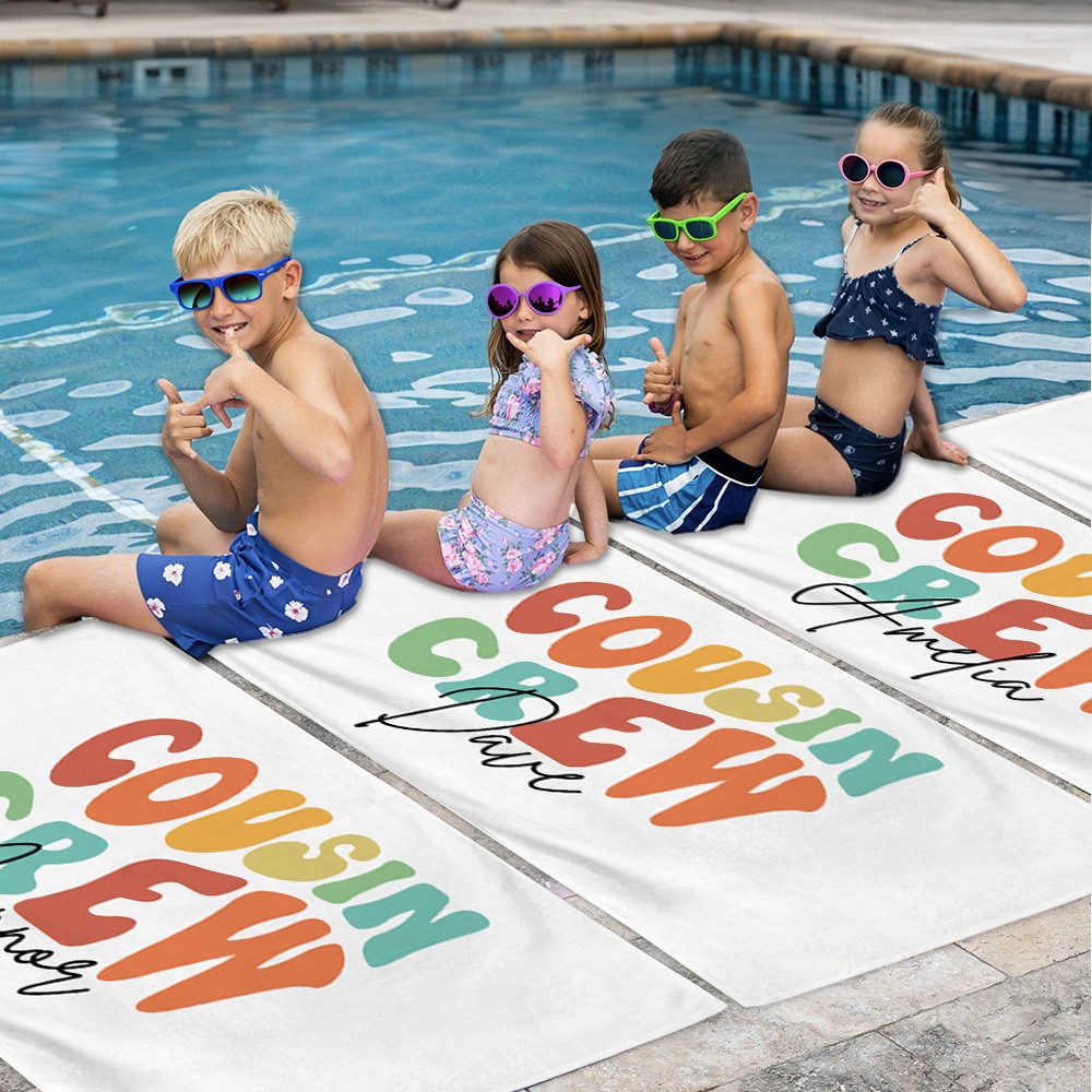 Personalized Name Cousin Crew Beach Towel, Perfect for Family Outings